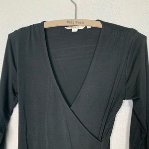 Boden cross over black blouse with side ruching